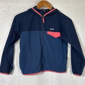 Patagonia Micro Fleece Snap T Jacket Medium 10 Navy Blue Pink Full Zip Hoodie